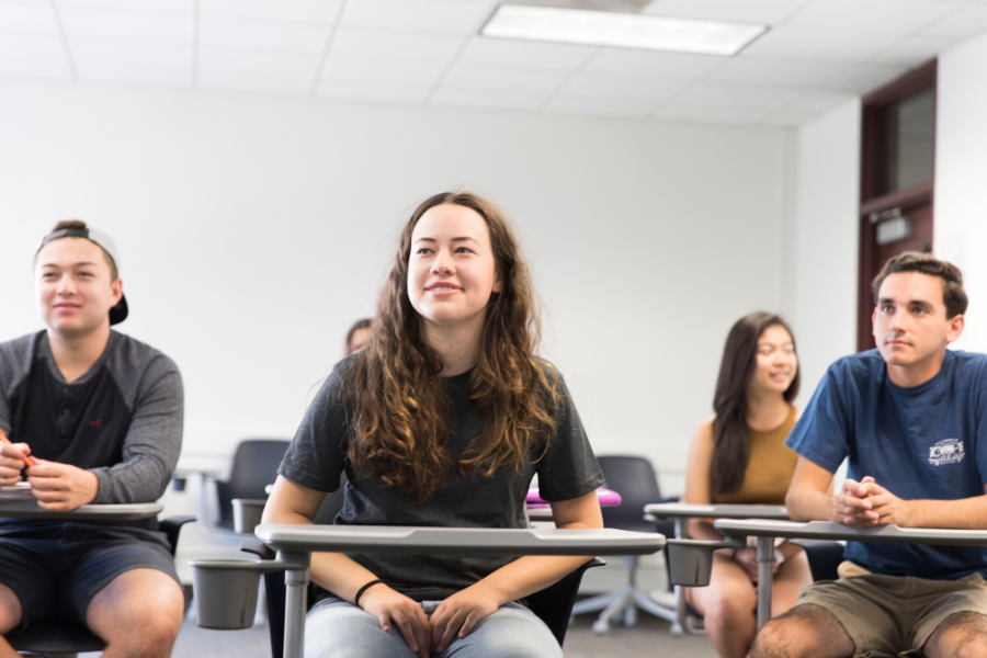 Students sit in classroom at LMU